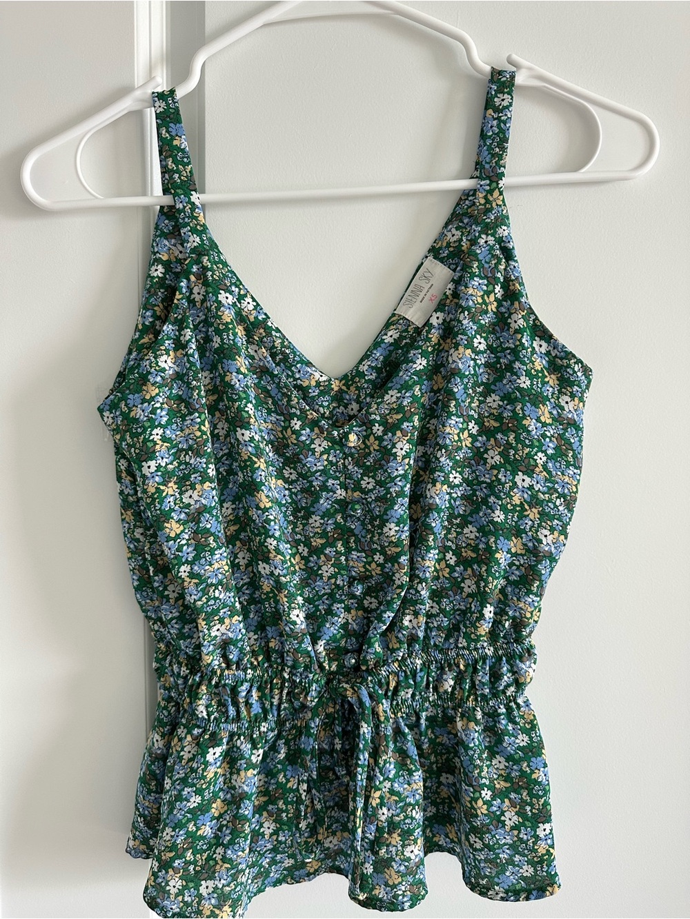 Women’s Floral Green Top with Ruffle Waist